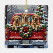Bullmastiff Christmas Red Truck Holiday セラミックオーナメント (裏面)