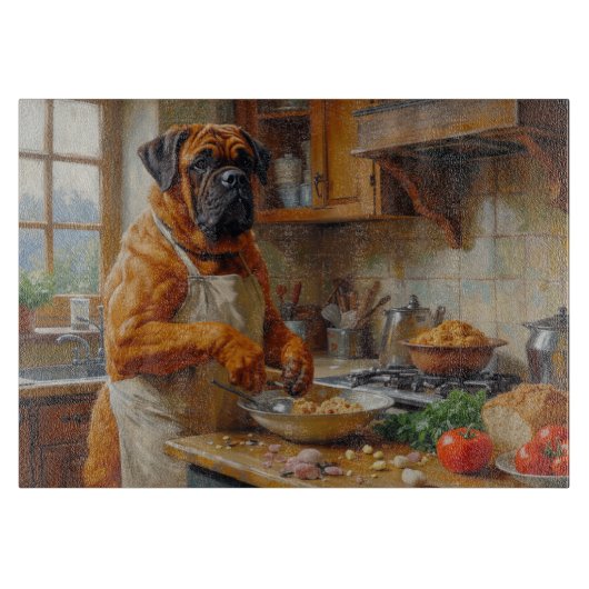 Bullmastiff Cooking in Kitchen カッティングボード (正面)