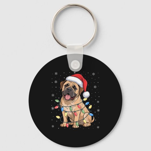 Bullmastiff Dog Christmas Tree Lights Dogs Xmas Pa キーホルダー (正面)