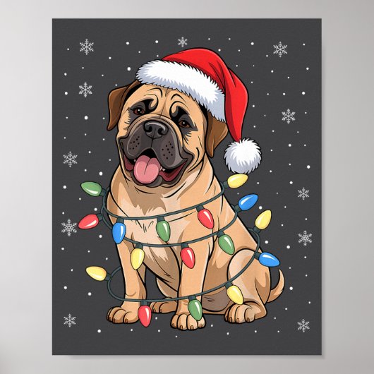 Bullmastiff Dog Christmas Tree Lights Dogs Xmas Pa ポスター (正面)
