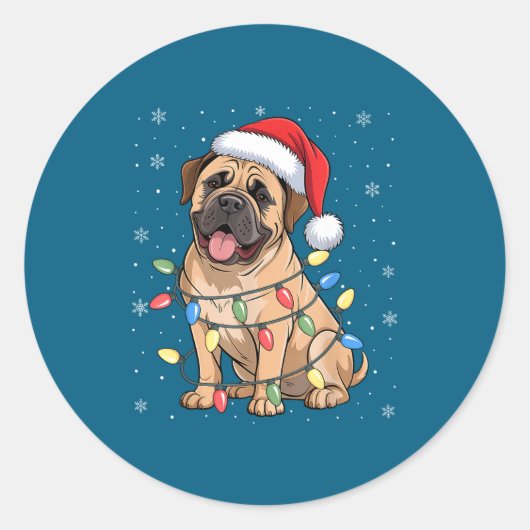 Bullmastiff Dog Christmas Tree Lights Dogs Xmas Pa ラウンドシール (正面)