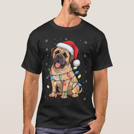 Bullmastiff Dog Christmas Tree Lights Dogs Xmas Pa Tシャツ (正面)