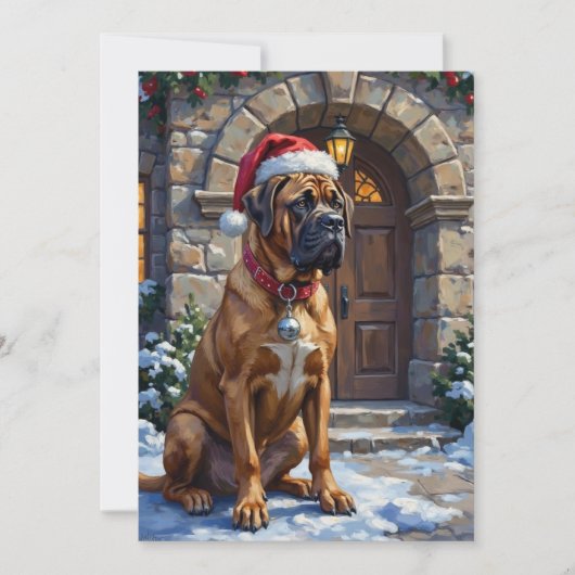 Bullmastiff Dog Guardian of Christmas Manor Art シーズンカード (正面)
