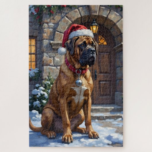 Bullmastiff Dog Guardian of Christmas Manor Art ジグソーパズル (縦)