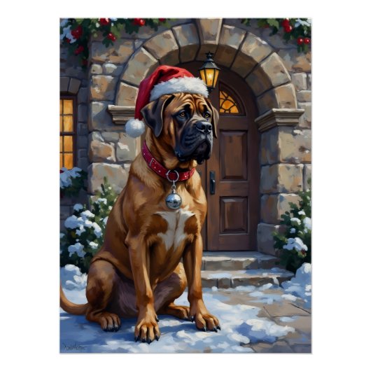Bullmastiff Dog Guardian of Christmas Manor Art ポスター (正面)