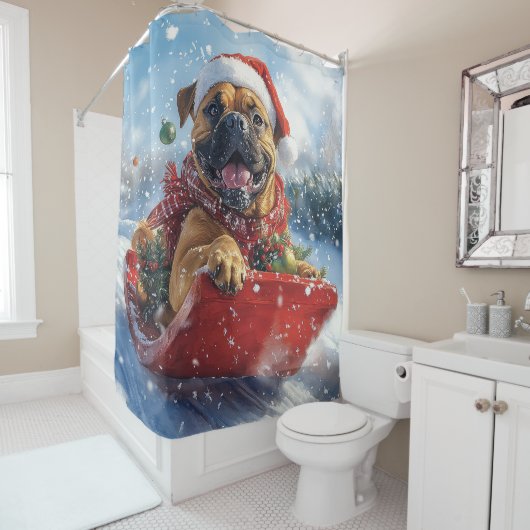 Bullmastiff Dog in Sledge Let it Snow Christmas シャワーカーテン (インサイチュ)
