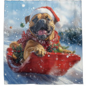 Bullmastiff Dog in Sledge Let it Snow Christmas シャワーカーテン (正面)