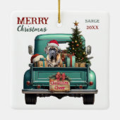 Bullmastiff Dog Retro Truck Christmas セラミックオーナメント (裏面)