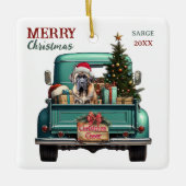 Bullmastiff Dog Retro Truck Christmas セラミックオーナメント (正面)