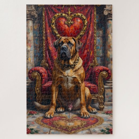 Bullmastiff Dog Valentine's Day Royal Heart Crest ジグソーパズル (縦)