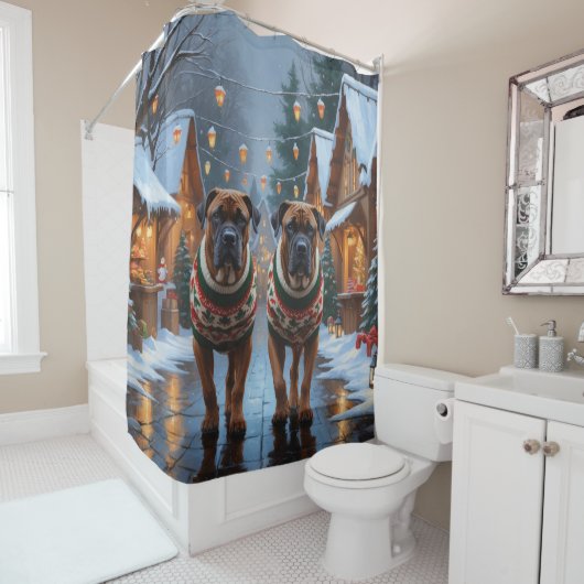 Bullmastiff Dogs Christmas Snow Holiday シャワーカーテン (インサイチュ)