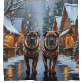 Bullmastiff Dogs Christmas Snow Holiday シャワーカーテン (正面)