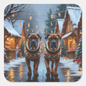 Bullmastiff Dogs Christmas Snow Holiday  スクエアシール (正面)