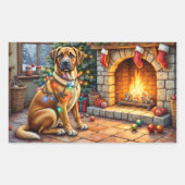 Bullmastiff Fireplace with Christmas Lights 長方形シール (正面)