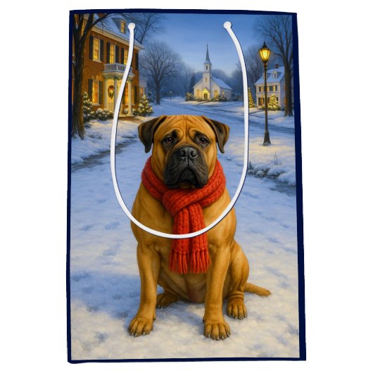 Bullmastiff Holiday Card ミディアムペーパーバッグ (正面)