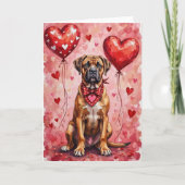 Bullmastiff Valentine’s Day Dog with Hearts Red カード (正面)