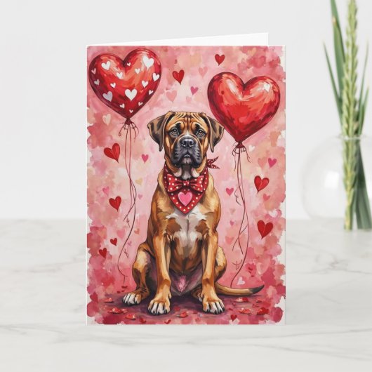Bullmastiff Valentine’s Day Dog with Hearts Red カード (正面)