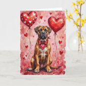 Bullmastiff Valentine’s Day Dog with Hearts Red カード (黄色い花)