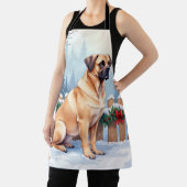 Bullmastiff Winter Forest Holly Christmas Art エプロン (インサイチュ)