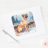 Bullmastiff Winter Forest Holly Christmas Art スクエアシール (封筒)