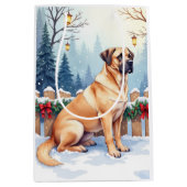 Bullmastiff Winter Forest Holly Christmas Art ミディアムペーパーバッグ (正面)