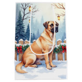 Bullmastiff Winter Forest Holly Christmas Art ミディアムペーパーバッグ (裏面)