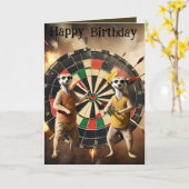 Bullseye Burrow: Meerkat Dartプレイヤー，誕生日 カード (黄色い花)