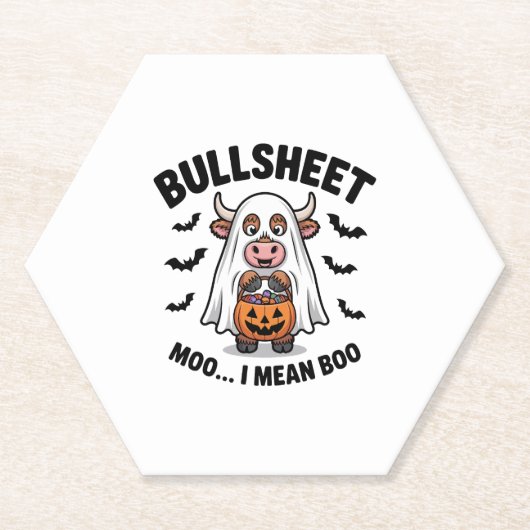 BULLSHEETハロウィーンかわいい牛の幽霊 ペーパーコースター (正面)