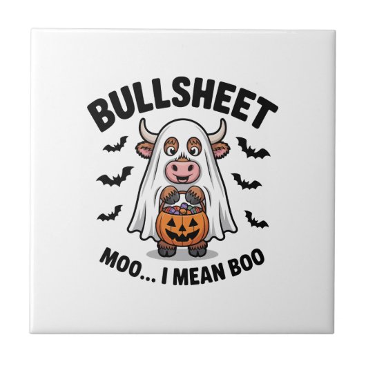 BULLSHEET ハロウィン かわいい牛のおばけ タイル (正面)