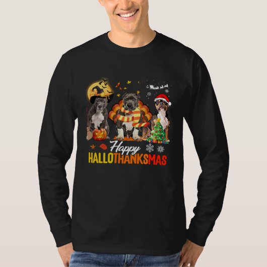 Bully Dog Happy Hallothanksmas Halloween Thanksgiv Tシャツ (正面)