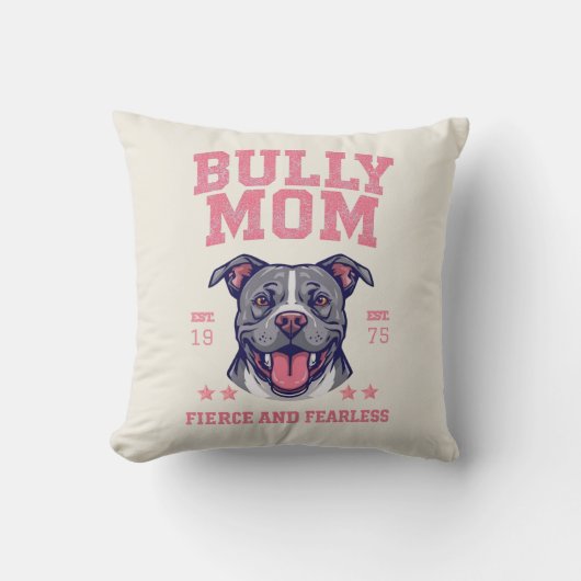 Bully Mom -Fierce Fearless- Pink Pit Bull Dog Art クッション (正面)