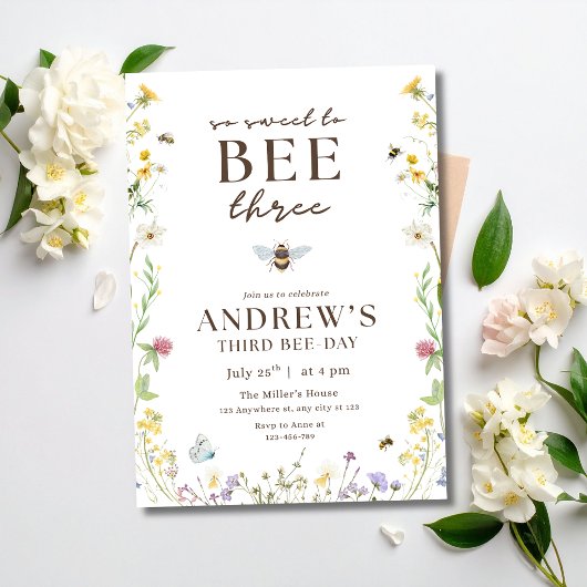 Bumble Bee Birthday Invitation 3rd Birthday Party 招待状