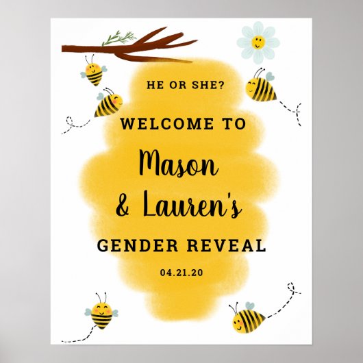 Bumble Bee Gender Reveal Welcome Sign Poster ポスター (正面)