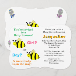 Bumble Bee Pink Blue Rattles Baby Shower 招待状