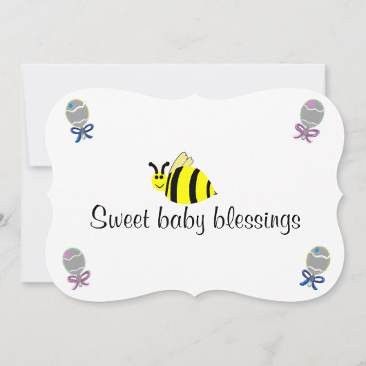 Bumble Bee Pink Blue Rattles Baby Shower 招待状 (裏面)