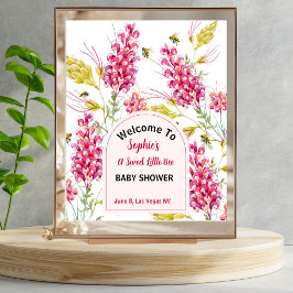 Bumble Bee Pink Florals Baby Shower Welcome Sign ポスター