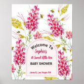 Bumble Bee Pink Florals Baby Shower Welcome Sign ポスター (正面)