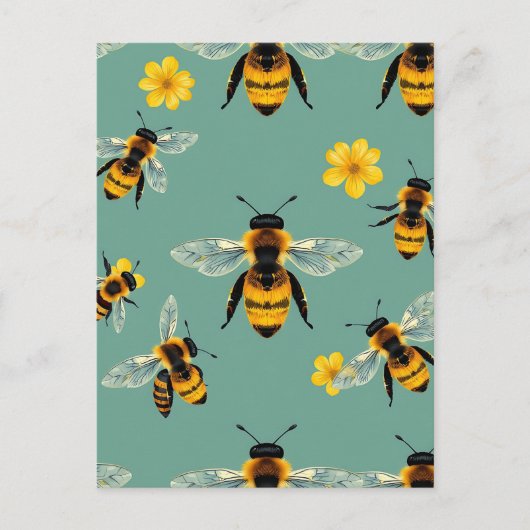 Bumble Bee Watercolor Realistic Honeycomb  ポストカード (正面)