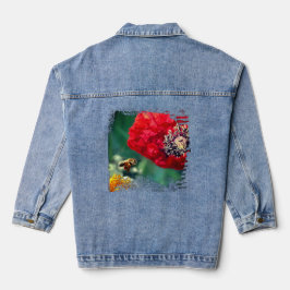 Bumble Bee with Red Poppy Floral Modern デニムジャケット