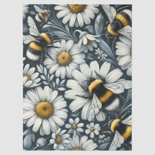 Bumble Bees & Daisies Floral Decoupage 薄葉紙 (正面)