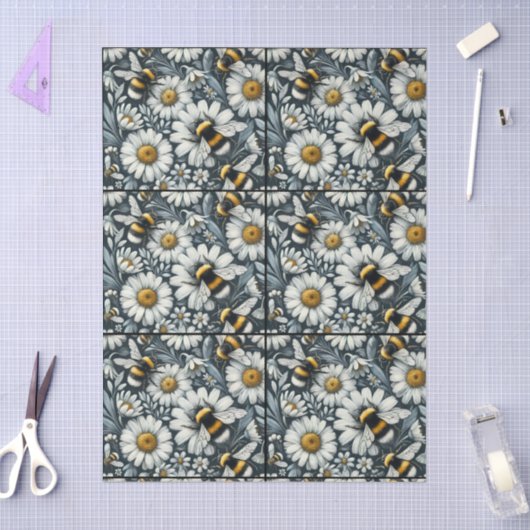 Bumble Bees & Daisies Floral Decoupage 薄葉紙 (クラフト)