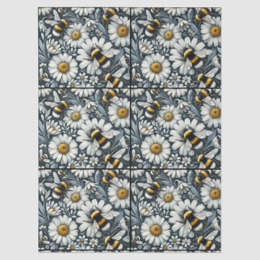 Bumble Bees & Daisies Floral Decoupage 薄葉紙 (正面)