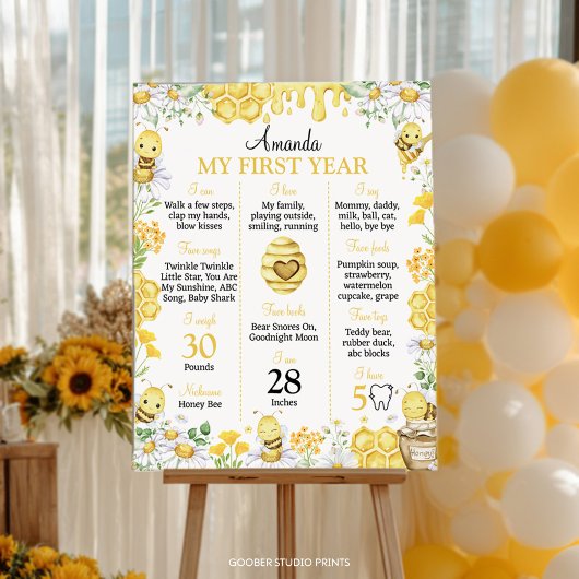 Bumblebee First Bee Day Birthday Milestone Sign ポスター