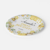 Bumblebee Floral First Bee Day Birthday Party ペーパープレート (アングル)