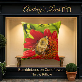 Bumblebee on Red Coneflower クッション