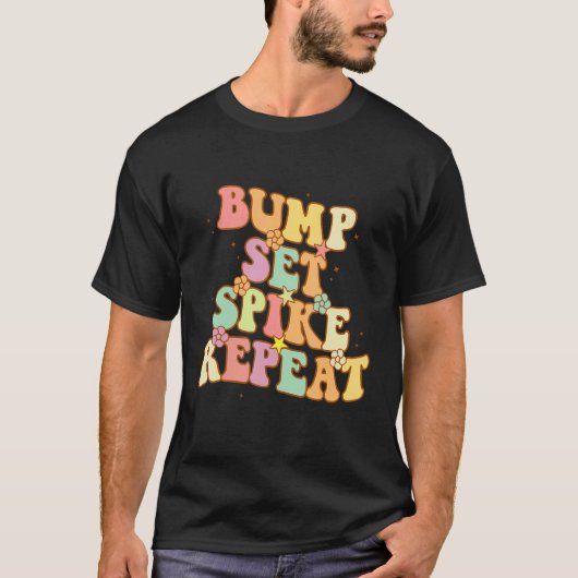 Bump Set Spike Repeat Cute Groovy Teen Girls Volle Tシャツ (正面)