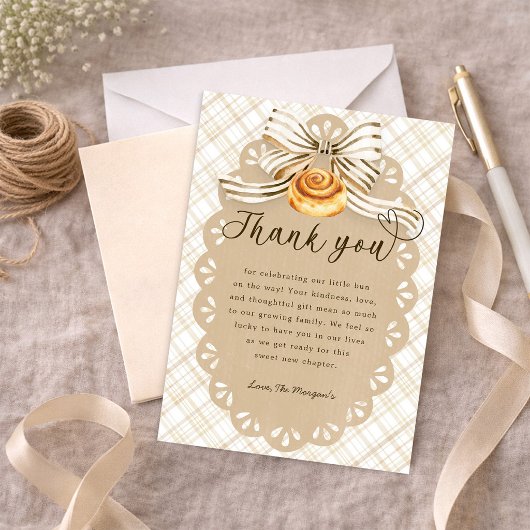 Bun in Oven Baby Shower Thank You Card Neutral サンキューカード