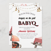 Bun in Oven Burger on Grill BabyQ BBQ Baby Shower 招待状 (正面/裏面)