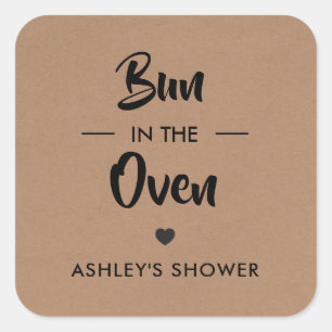 Bun in the Ovenラベル, Baby Shower Stecker, Kraft スクエアシール