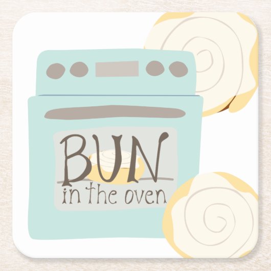 Bun in the Oven Baby Shower スクエアペーパーコースター (正面)